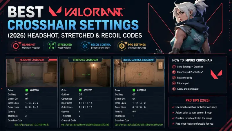 Best Valorant Crosshair Settings (2026): Headshot, Stretched & Recoil Codes